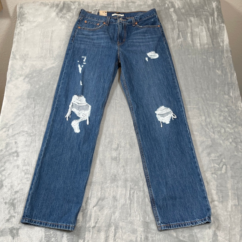 Levis Low Pro Straight Jeans 29 Medium Wash Distressed Ripped Denim A0643-0001